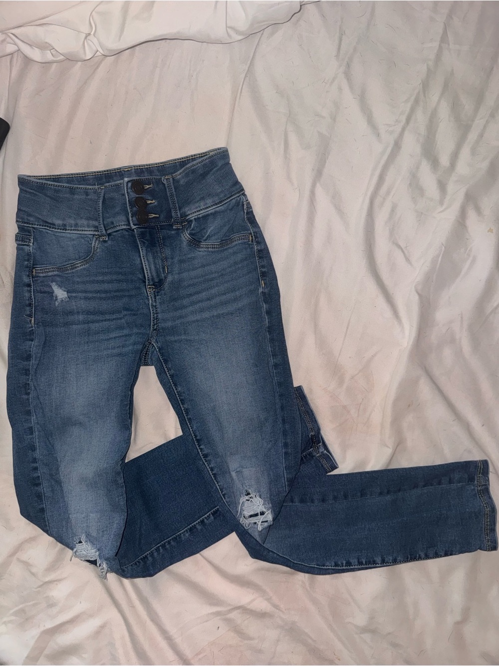 SO Women's Skinny Distressed Jeans - Blue Denim